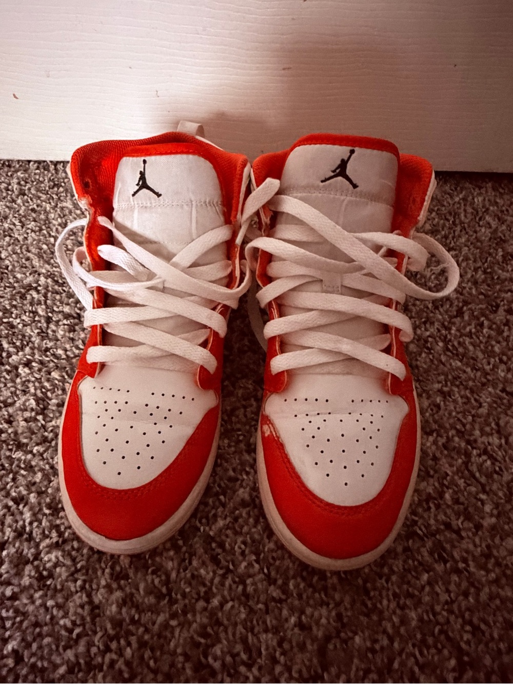 Jordan Kids White and Orange High-Top Sneakers